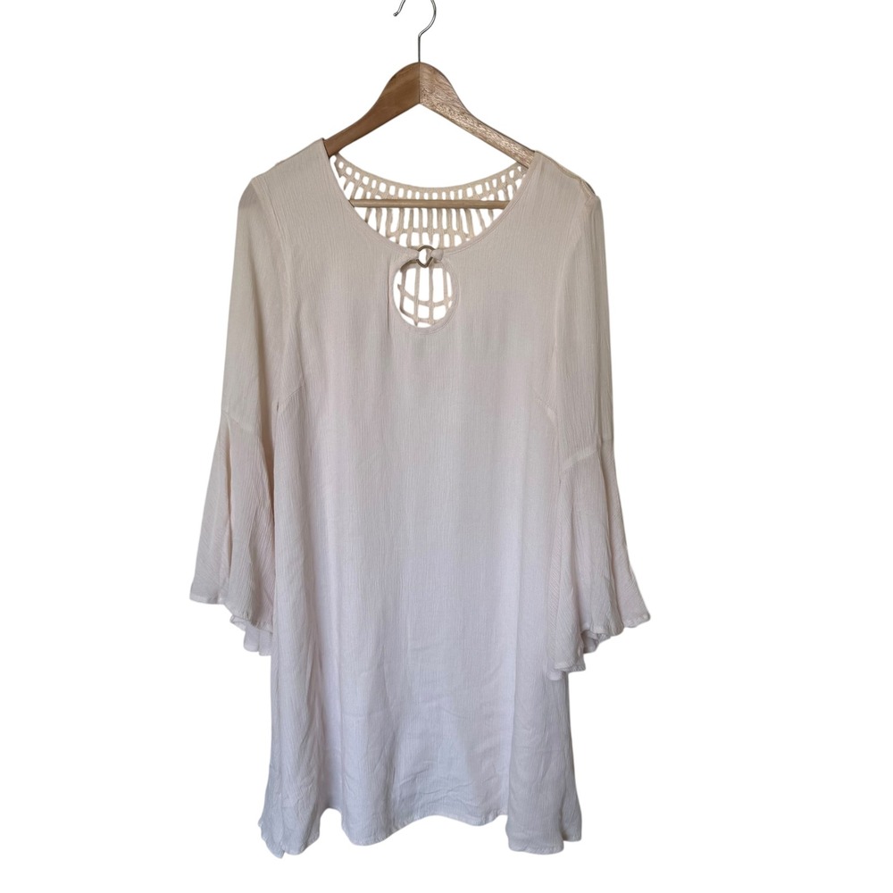 Entro Shift Dress‎ Womens Large Cream Good Crochet Back Bell Sleeve D6697 Boho